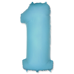 Фольгированная цифра "1", наполненная гелием. Нежно - голубая, 91 см.