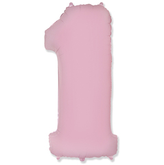 Фольгированная цифра "1", наполненная гелием. Нежно - розовая, 91 см.