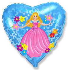 №071 Фигура с гелием. Фольгированное сердце "Принцесса в розовом платье" 45 см.