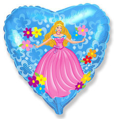 №587 Фигура с гелием. Фольгированное сердце "Принцесса в розовом платье" 45 см.