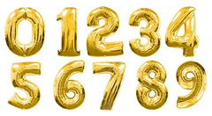 Фольгированные цифры (0 - 9), наполненные гелием. Золото, 91 см.