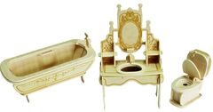 Сборная деревянная модель "Мебель для кукол "Ванная комната", 44 детали