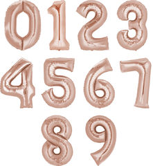 Фольгированные цифры (0 - 9), наполненные гелием. Розовое золото,  91 см.