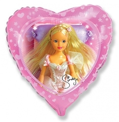№576 Фигура с гелием. Фольгированное сердце "Кукла Sindy" 45 см.