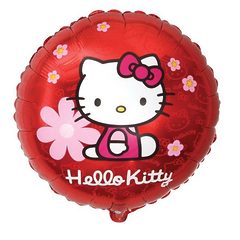 №620 Фольгированный круг с гелием "Hello Kitty" в цветочках. 45 см.